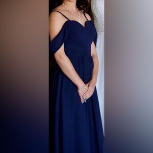 Beautiful Off the Shoulder Chiffon Navy Blue Formal Dress